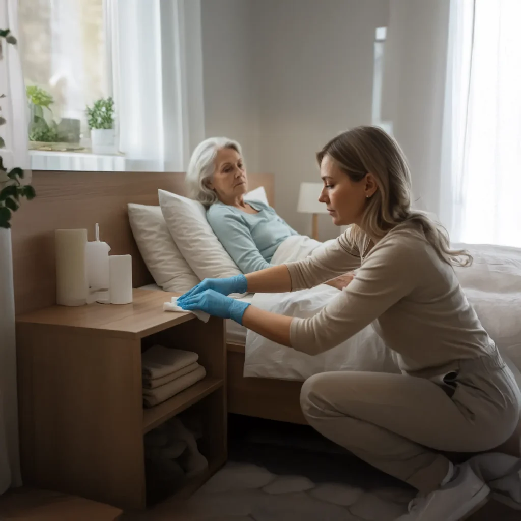 woman taking care of an elderly woman