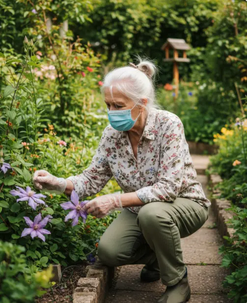 old woman gardening